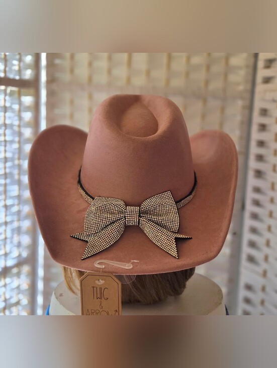 Twig & Arrow Accessories - TWIG & ARROW Dusty Rose RHINESTONE Bow Cowboy Hat